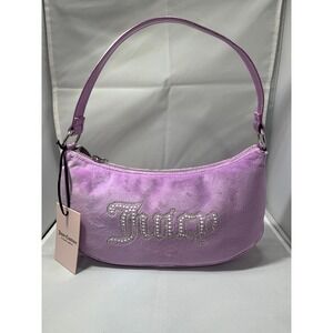 Juicy Couture Velour Shoulder Bag Lavender Rhinestone Logo Charm